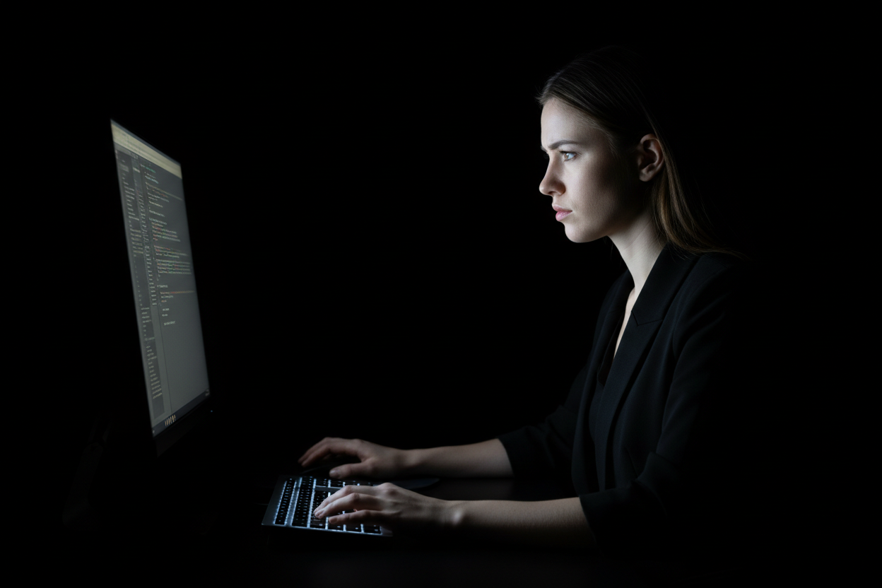 Person using a laptop in a dark room